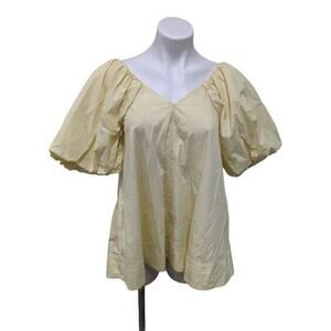 Co Collective Size XS Puff Sleeves Top Blouse Yellow Cotton Nylon Blend V-Neck